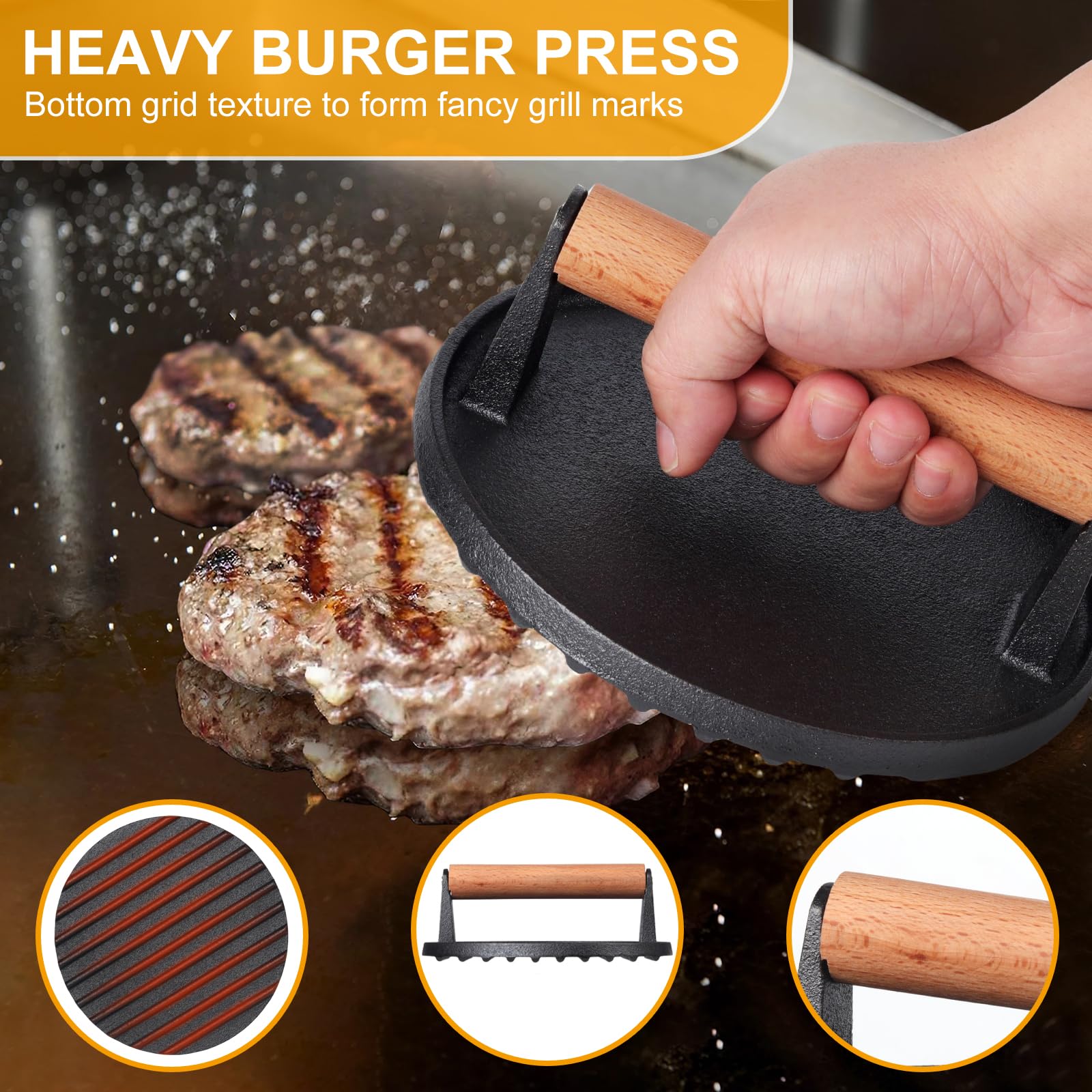 Blackstone Griddle Accessories, Commercial Grade 12.4'' Heavy Duty Melting Dome, Round Burger Press And Multipurpose Wire Rack,